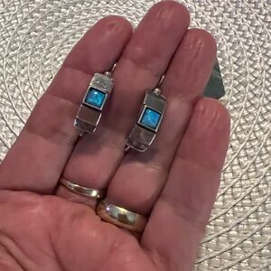 Genuine Blue Opal .925 DK Sterling Silver Earrings